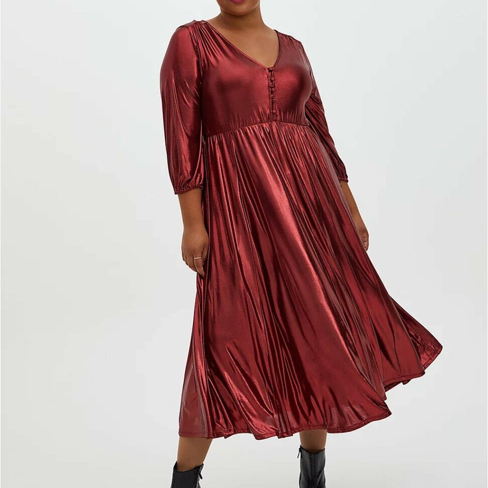 Torrid Red Liquid Knit Tea Length Dress H11455 - Picture 3 of 12